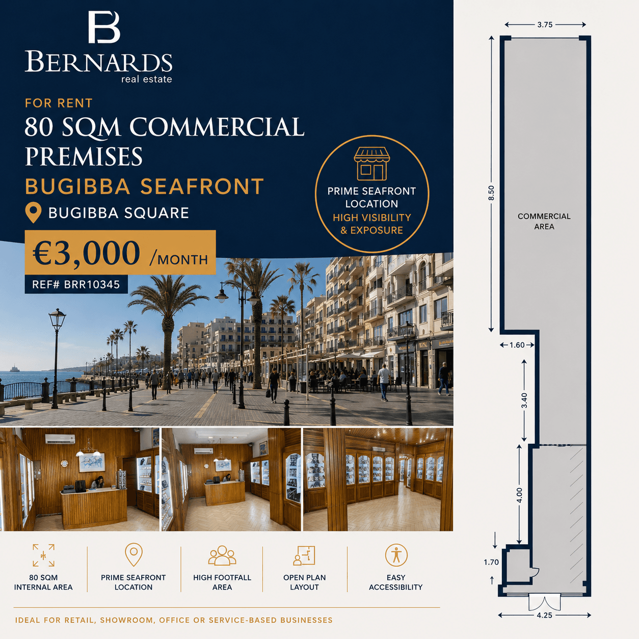 Prime Commercial Opportunity in Bugibba Seafront – 80 sqm Shop in Bugibba